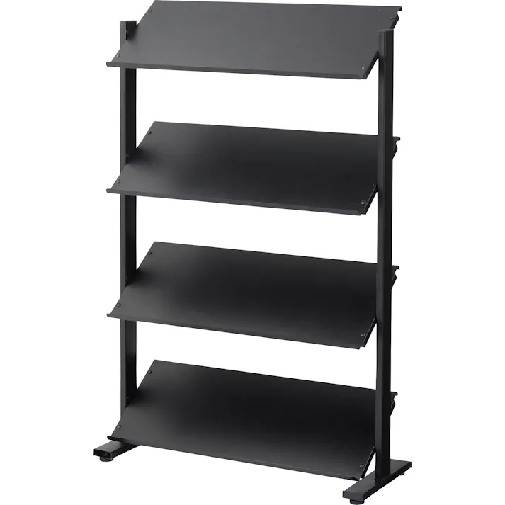 2WAYラック4D /色:ブラック / 幅80.5×奥行31×高さ119.5/125cm / ラック 4段 シェルフ 棚 収納棚 オープンラック 本棚 斜め 店舗ディスプレイ 什器 スチール シンプル 黒 ブラック 白 ホワイト ブラウン 組立式 【送料込み】