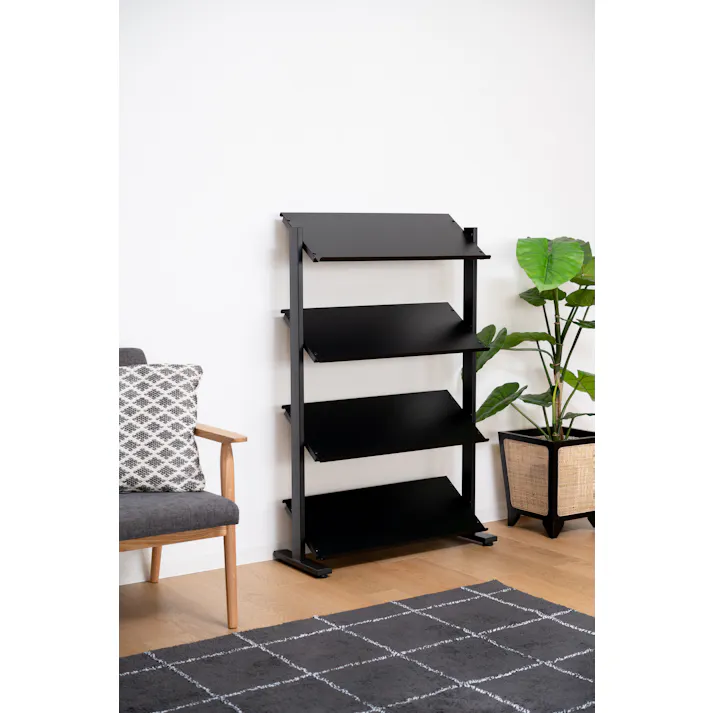 2WAYラック4D /色:ブラック / 幅80.5×奥行31×高さ119.5/125cm / ラック 4段 シェルフ 棚 収納棚 オープンラック 本棚 斜め 店舗ディスプレイ 什器 スチール シンプル 黒 ブラック 白 ホワイト ブラウン 組立式 【送料込み】