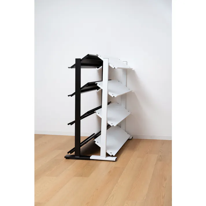 2WAYラック4D /色:ブラック / 幅80.5×奥行31×高さ119.5/125cm / ラック 4段 シェルフ 棚 収納棚 オープンラック 本棚 斜め 店舗ディスプレイ 什器 スチール シンプル 黒 ブラック 白 ホワイト ブラウン 組立式 【送料込み】