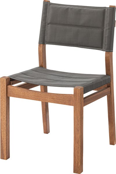 ダイニングチェア／色：グレー　／　幅47×奥行51×高さ81.5×座面高45cm　／　椅子 イス ダイニング アウトドア風 アカシア材 天然木 軽量 持ち運び 取っ手付き メッシュ生地 お庭 ベランダ　完成品 【送料込み】