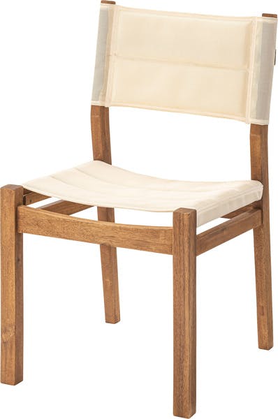 ダイニングチェア／色：ホワイト　／　幅47×奥行51×高さ81.5×座面高45cm　／　椅子 イス ダイニング アウトドア風 アカシア材 天然木 軽量 持ち運び 取っ手付き メッシュ生地 お庭 ベランダ　完成品 【送料込み】