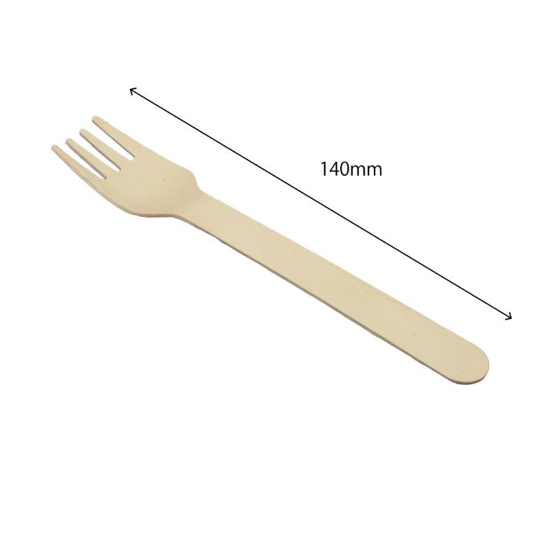 【3000点/ケース】使い捨てフォーク 木製フォーク 140 単袋入 透明 中央化学