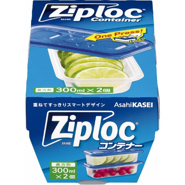 【1点/バラ】保存容器 ジップロック コンテナー 長方形300ml 2個入 旭化成ホームプロダクツ