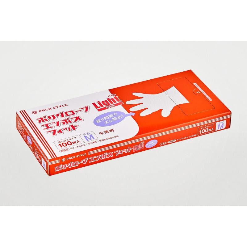 【6000点/ケース】使い捨て手袋 ポリ手袋ライトフィット箱入 半透明 M パックスタイル