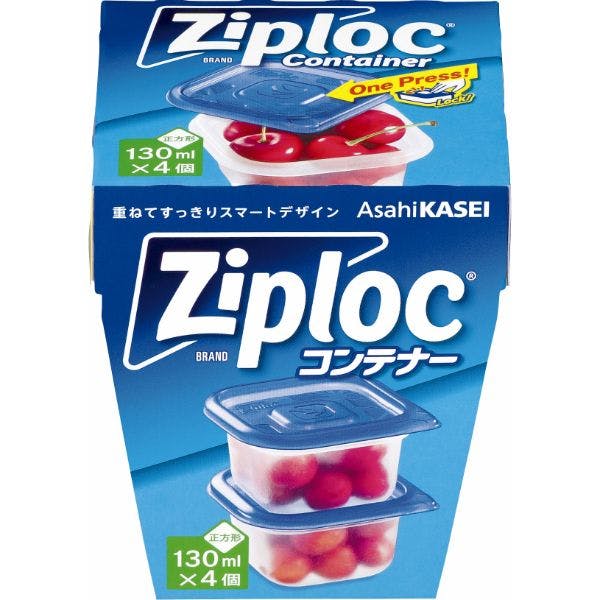【1点/バラ】保存容器 ジップロック コンテナー 正方形130ml 4個入 【送料込み】 旭化成ホームプロダクツ