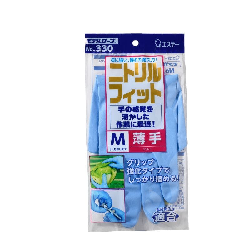 【1点/バラ】作業用手袋 No330 モデルローブ ニトリルフィット薄手M 青 エステーPRO 【送料込み】