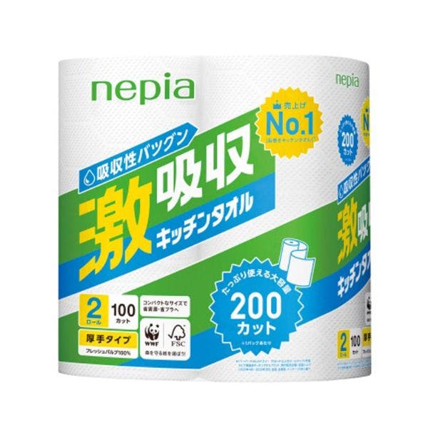 【1点/バラ】キッチンペーパー ネピア 激吸収キッチンタオル 2ロール 2枚重ね 100カット 【送料込み】 王子ネピア