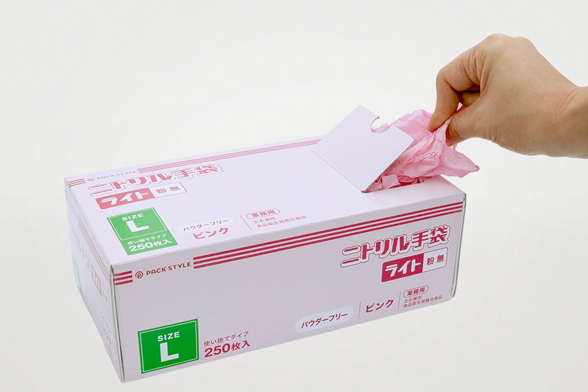 250点/バラ】使い捨て手袋 ニトリル手袋ライト粉無 L ピンク 【送料