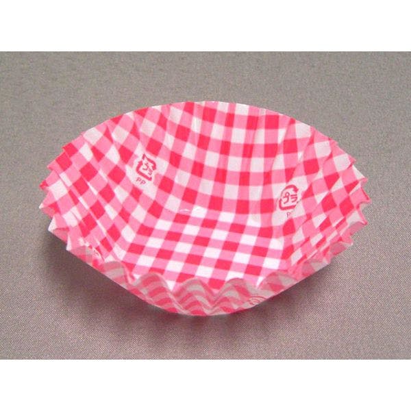 【60点/ケース】おかずカップ OPPフレアラミケース 7F チェック柄ピンク 500枚入 セイコー
