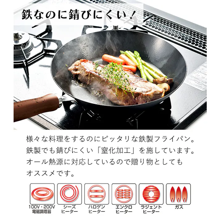 フライパン 20cm 鉄製 窒化加工 ガス火 IH対応 サビにくい 日本製 燕熟の技 燕市