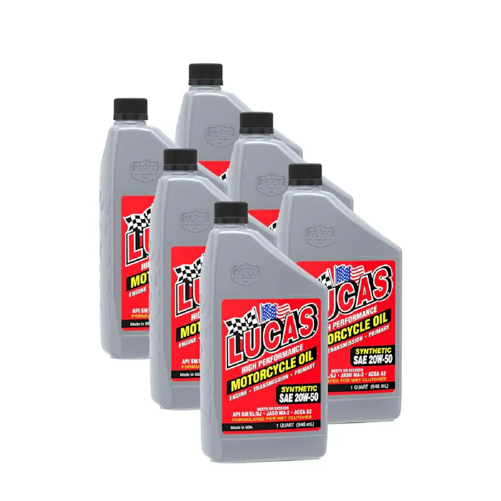 ルーカス(LUCAS) エンジンオイル SAE 20W-50 946ml (100%科学合成) 6本セット バイク用 プレミアム JASO MA-2 & API 規格適合 熱ダレ防止・長寿命・静粛性向上 #10702