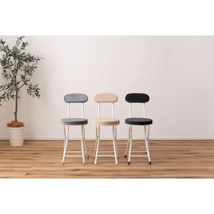 ロンダ チェア/色:ベージュ / 幅30×奥行47×高さ74×座面高47cm / スツール クッション 隙間収納 いす パソコンチェア 丸イス 丸椅子 フォールディングチェア 背もたれクッション付 折りたたみ式 北欧 腰掛け ダイニングチェア 完成品 【送料込み】