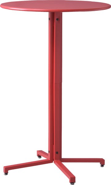 ハイテーブル サークル／色：レッド　／　幅60×奥行60×高さ93.5cm　／　カフェテーブル 丸型 サークル 丸 ダイニングテーブル オフィス アジャスター付き スチール スタイリッシュ シンプル　組立式 【送料込み】