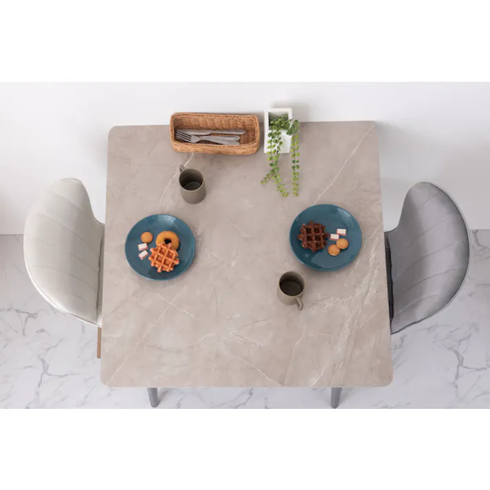 スクエアテーブル/色:グレー / 幅80×奥行80×高さ72cm / 大理石調 韓国インテリア シンプル おしゃれ スタイリッシュ 正方形 ダイニング 机 つくえ 食卓 韓国 北欧 ストーン かわいい コンパクト 組立式 【送料込み】