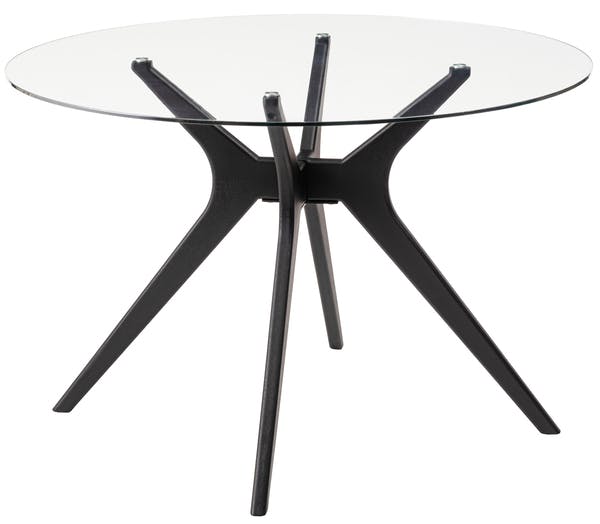 ラウンドガラステーブル／色：ブラック　／　幅110×奥行110×高さ72cm　／　ダイニング 丸 円形 カフェ 食卓 円卓 スタイリッシュ おしゃれ 北欧 シンプル ガラス 天然木 シック モダン かっこいい デザイン　組立式 【送料込み】