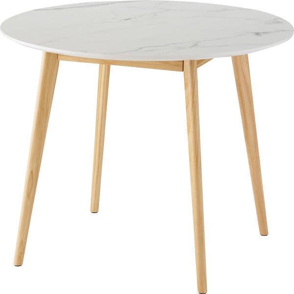 ラウンドテーブル／色：ホワイト　／　幅90×奥行90×高さ72cm　／　大理石調 韓国インテリア シンプル おしゃれ スタイリッシュ 丸 ダイニング 机 つくえ 食卓 韓国 北欧 ストーン かわいい コンパクト　組立式 【送料込み】