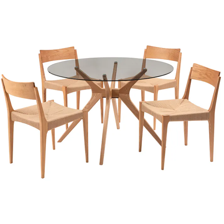 ラウンドガラステーブル/色:ナチュラル / 幅110×奥行110×高さ72cm / ダイニング 丸 円形 カフェ 食卓 円卓 スタイリッシュ おしゃれ 北欧 シンプル ガラス 天然木 シック モダン かっこいい デザイン 組立式 【送料込み】