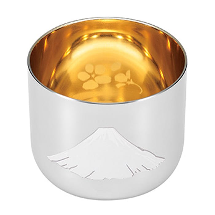 ぐい呑み 赤富士 内金メッキ 桜柄 単品 日本製 ステンレス 化粧箱入り 燕熟の技 お猪口 酒器 盃 ギフト 還暦 日本酒 贈り物 プレゼント