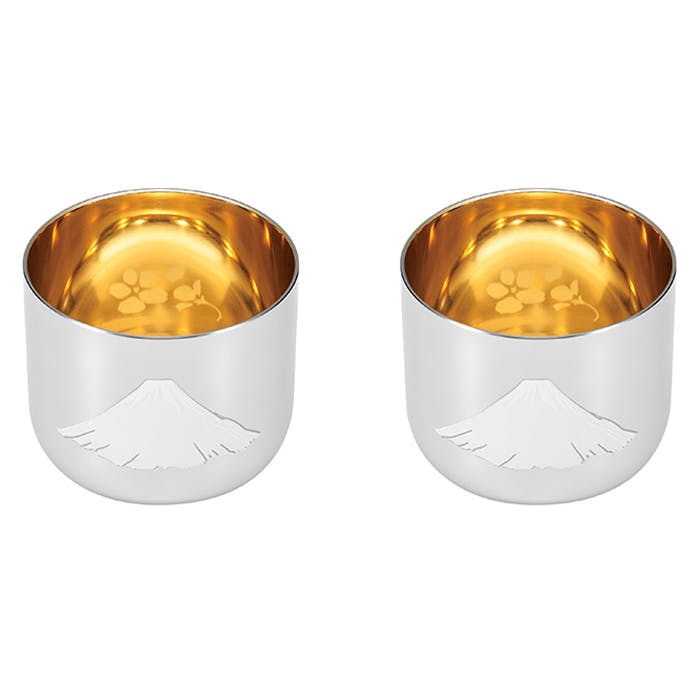 【一部注意事項アリ】銀杯＆金メッキ杯 セット ぐい呑み 赤富士 内金メッキ 2個セット 日本製 ステンレス 化粧箱入り