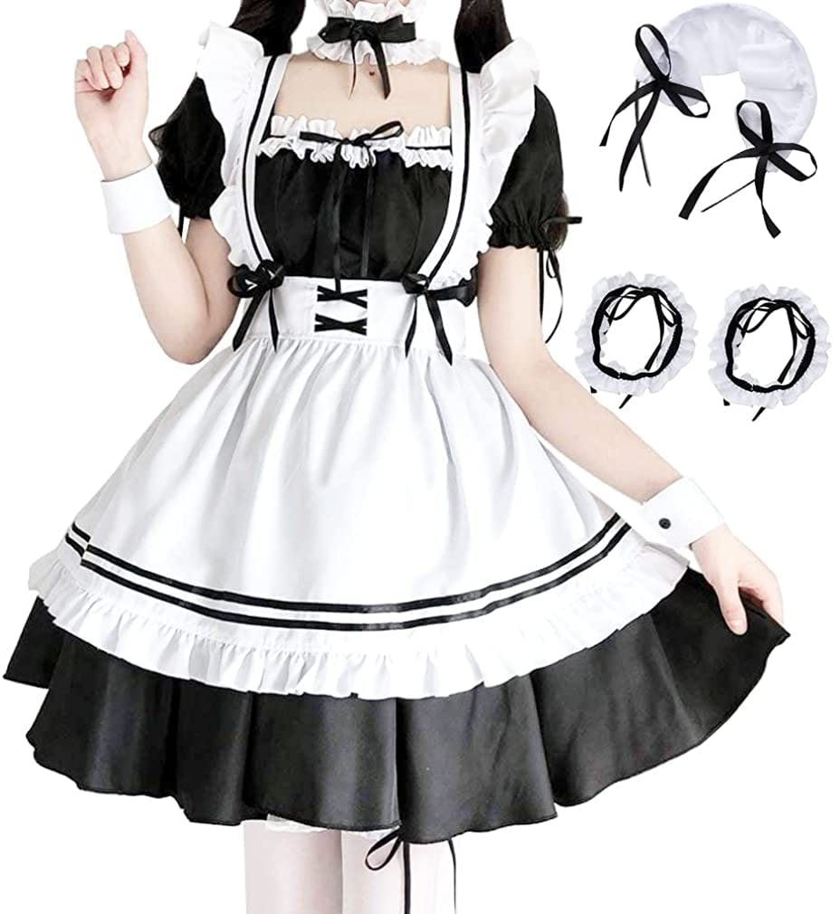 メイド服 セクシー コスプレ 衣装 ロリータ レディース メイド 服 ゴスロリ 萌え コスプレ 衣装 フリル ロリータ かわいい カチューシャ 付き 6点 セット 清楚 可憐 レディース