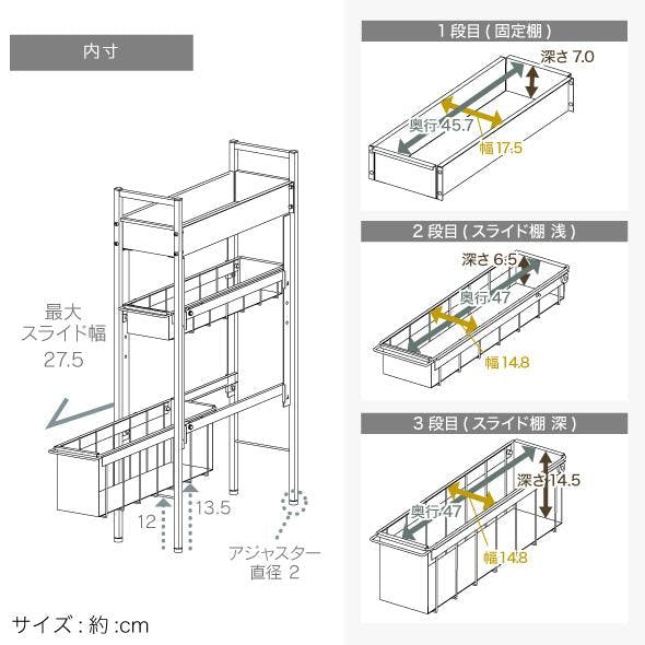 値下げ不可【4/12まで掲載】ランドリーラック　３段　棚　ブラック 山善（YAMAZEN） ランドリーラック 棚3段 バスケット 突っ張り 防水