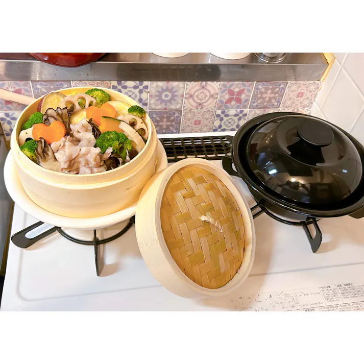 野田琺瑯 ココナベ せいろセット 個々鍋 大 21cm ガス火 IH対応 蒸し布付き せいろ付きホーロー鍋【竹製 中華セイロ 蒸し鍋 蒸篭 スチーマー ホーロー鍋 琺瑯鍋 一人用鍋 容器 食器 日本製】1段 渋黒