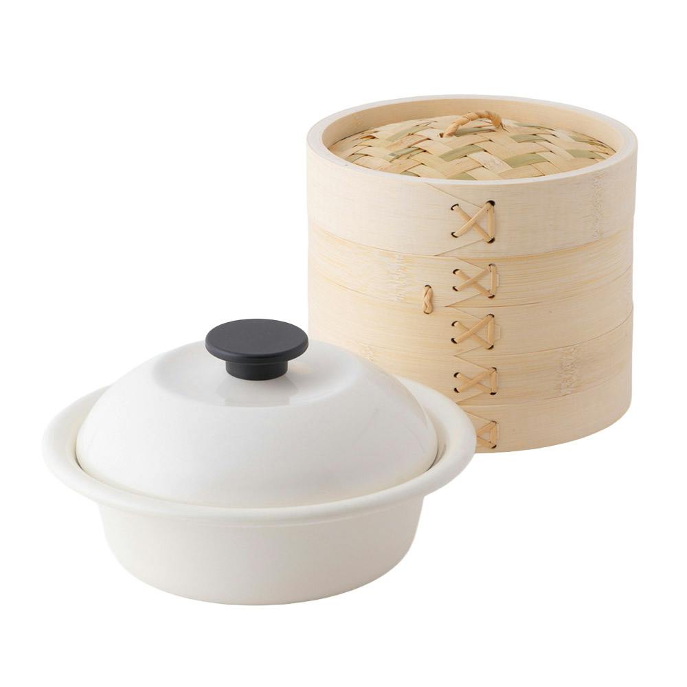 CINSA食器セット 14点　+ ホーロー鍋　24cm 野田琺瑯 ココナベ せいろセット 個々鍋 大 21cm ガス火 IH対応 蒸し布