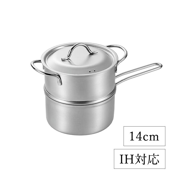 インコア　蒸し器　両手鍋　片手鍋 蒸し器 片手鍋 両手鍋 14cm ステンレス製 日本製 2way 一人暮らし 2段
