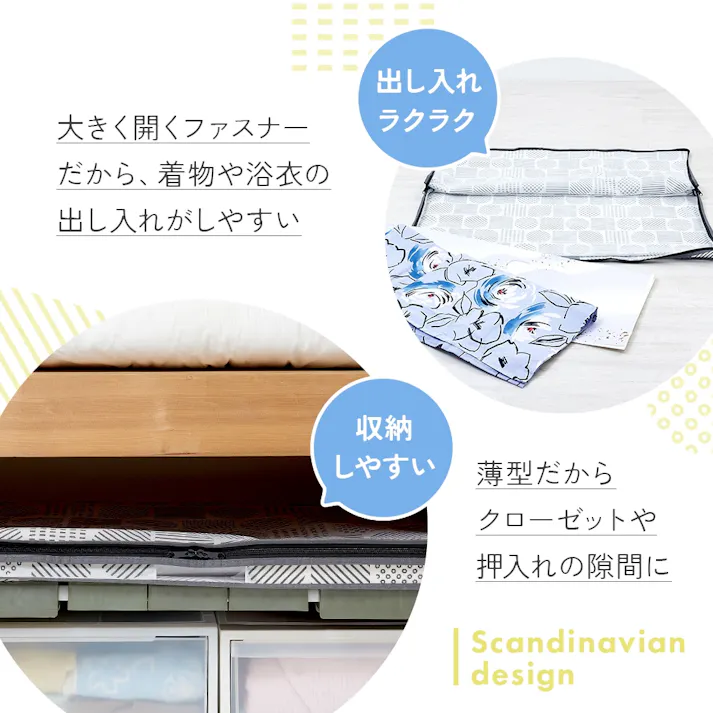 【着物収納袋 北欧柄 お得な2個セット】着物収納ケース 不織布 透明窓 クローゼット 押入れ収納 着物入れ 帯 浴衣 整理 保存袋 コンパクト 防塵 防湿 持ち手付き 北欧風 おしゃれ まとめ買い 2枚組 着物ケース 和服収納 JAN:4989409103450