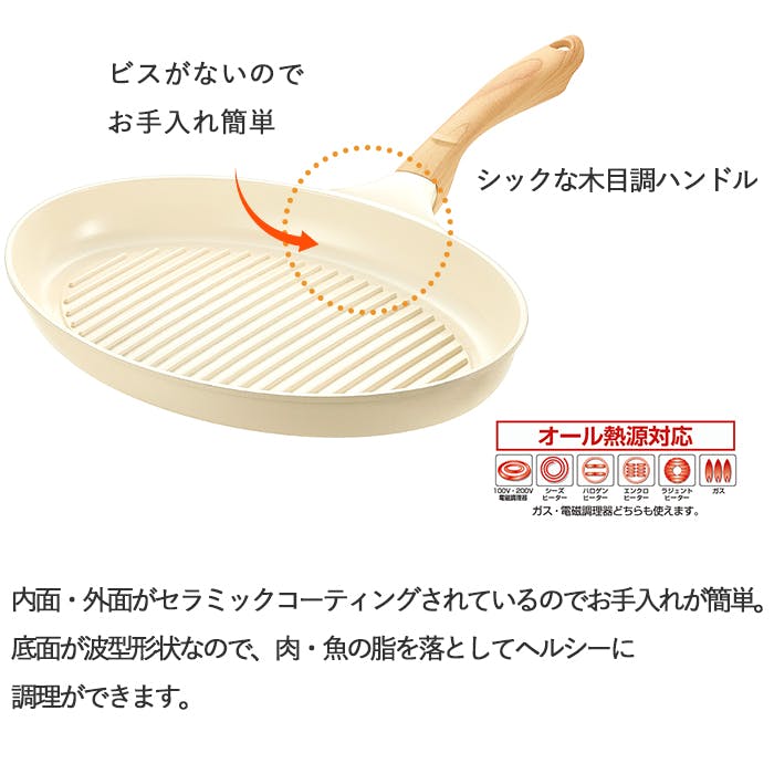 オーバルパン ガラス蓋付き ガス火 IH対応 軽量 炒め鍋 セラミック