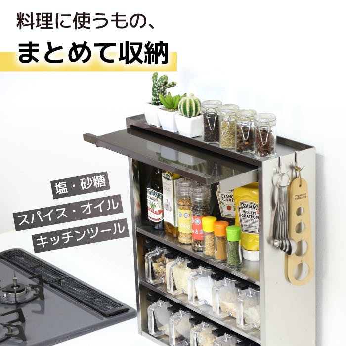スパイスラック ステンレス製 ポット10個 ヘアライン風 日本製 調味料