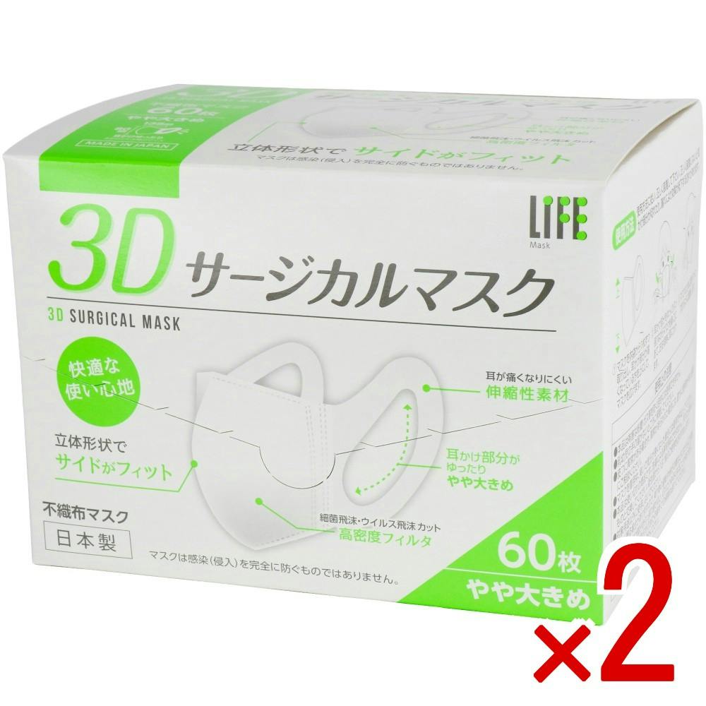 【2点まとめ買い】3Dサージカルマスクやや大きめ × 2点 【送料込み】 ＃4976558004424