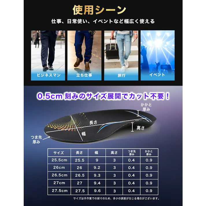 【数量限定セール10%OFF】インソール 立ち仕事 【理学療法士監修】疲労軽減サポート 衝撃吸収GEL搭載 疲れにくい メンズ 中敷き 土踏まず かかと 体圧分散 軽量 カット不要 日本企業 27cm