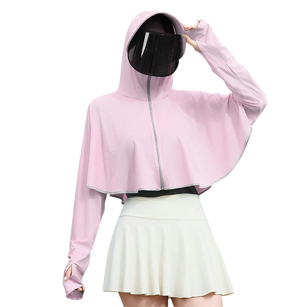 ラッシュガード レディース サンバイザー付き uvカット フード パーカー 接触冷感 アイスシルク 日焼け対策服 日焼け防止 日焼け対策ウェア 長袖 速乾 UPF50+