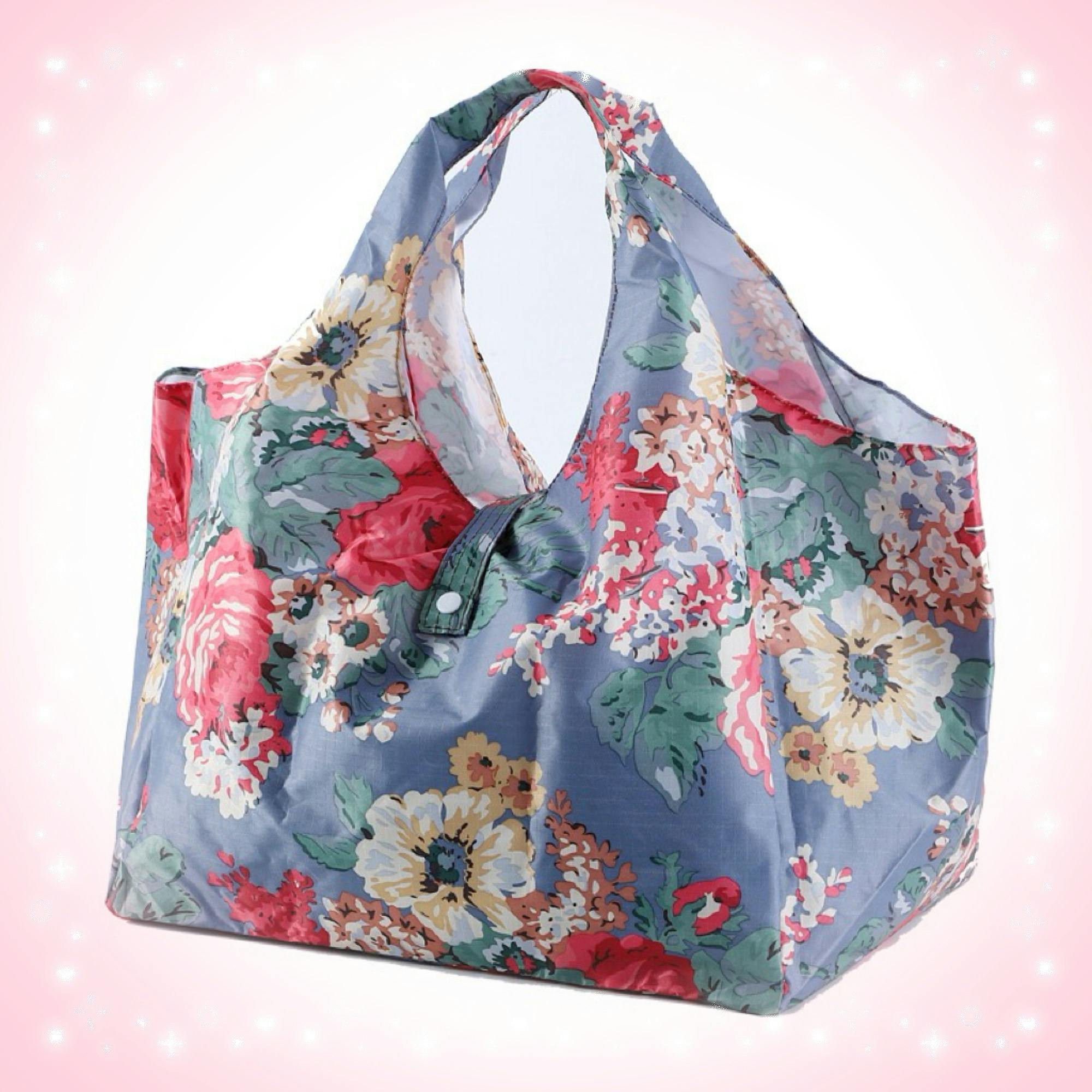 BONITA 折りたたみエコバッグ レジカゴにそのままセット 大容量20L 防水加工 花柄ブルー