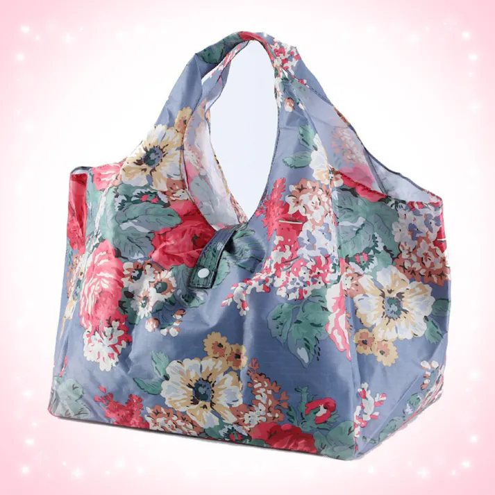 BONITA 折りたたみエコバッグ レジカゴにそのままセット 大容量20L 防水加工 花柄ブルー