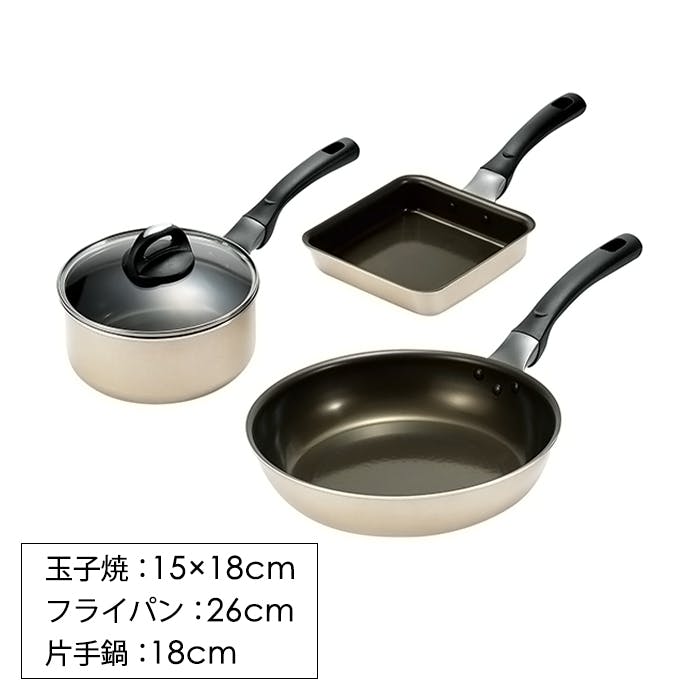 フライパン 26cm 片手鍋 18cm 玉子焼き 15×18cm セット ガス火 IH対応 フッ素加工 アルマイト加工