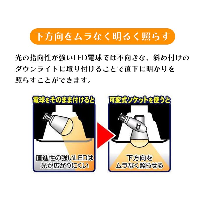 可変ソケット LED電球専用 E17口金 ダウンライト 斜め付け | 照明関連