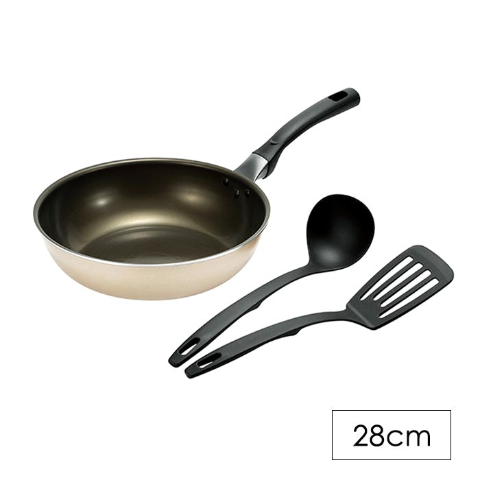 炒め鍋 28cm ふっ素加工 フライパン ガス火 IH お玉 ターナー付き