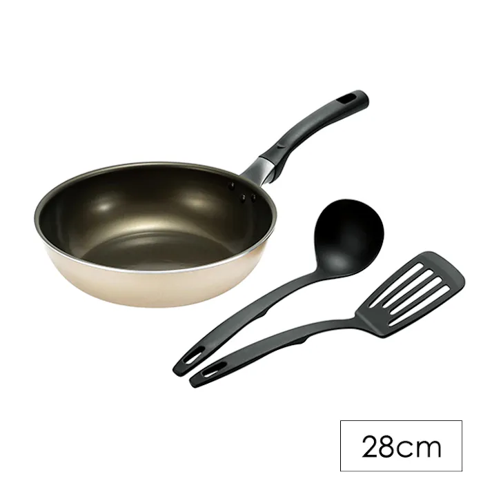 炒め鍋 28cm ふっ素加工 フライパン ガス火 IH お玉 ターナー付き