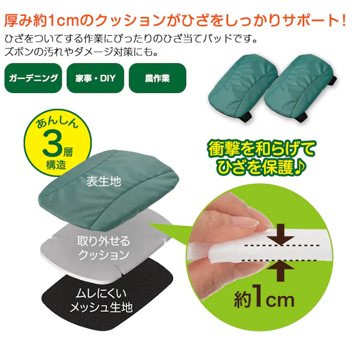 【あんしんひざパッド】ちあふる ひざあて 膝当て クッション 衝撃吸収 ヒザ用座布団 庭作業 ガーデニング DIY 作業用 男女兼用 ゴム式 装着簡単 JAN:4571414698894