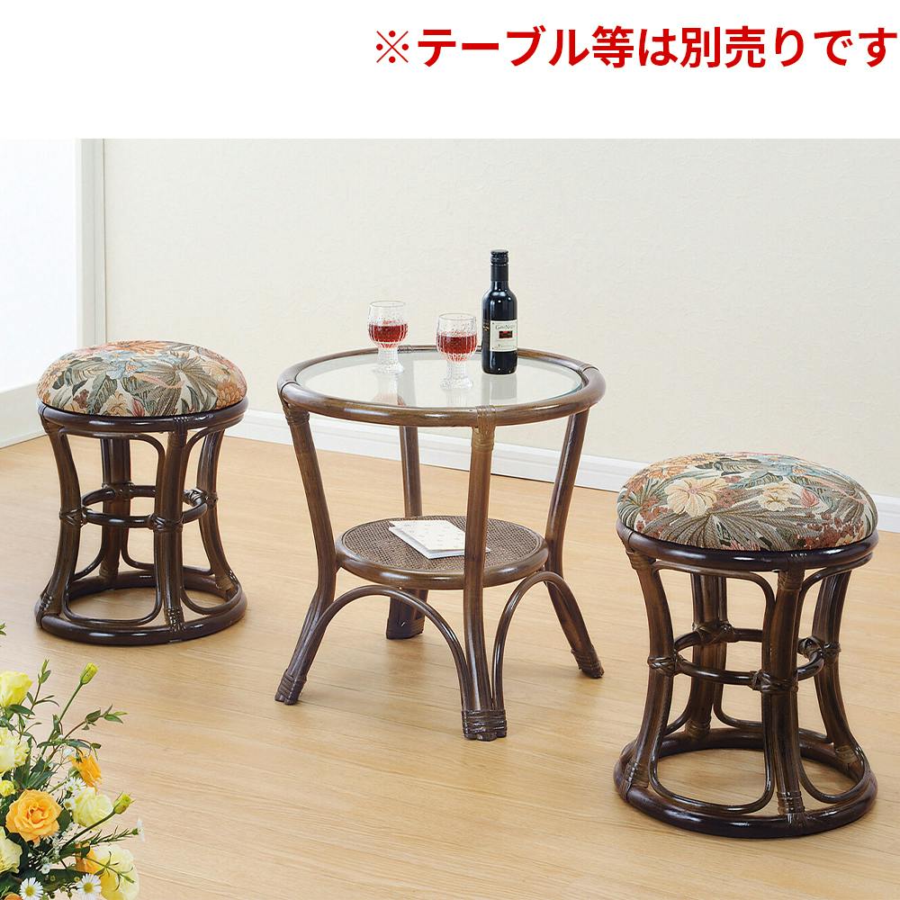 『新品・未使用 』籐製 丸型クッション付きスツール　クッション付　ラタンスツール 仏前用 ラタン 丸型 クッションスツール 天然籐 金襴座椅子 イス 椅子