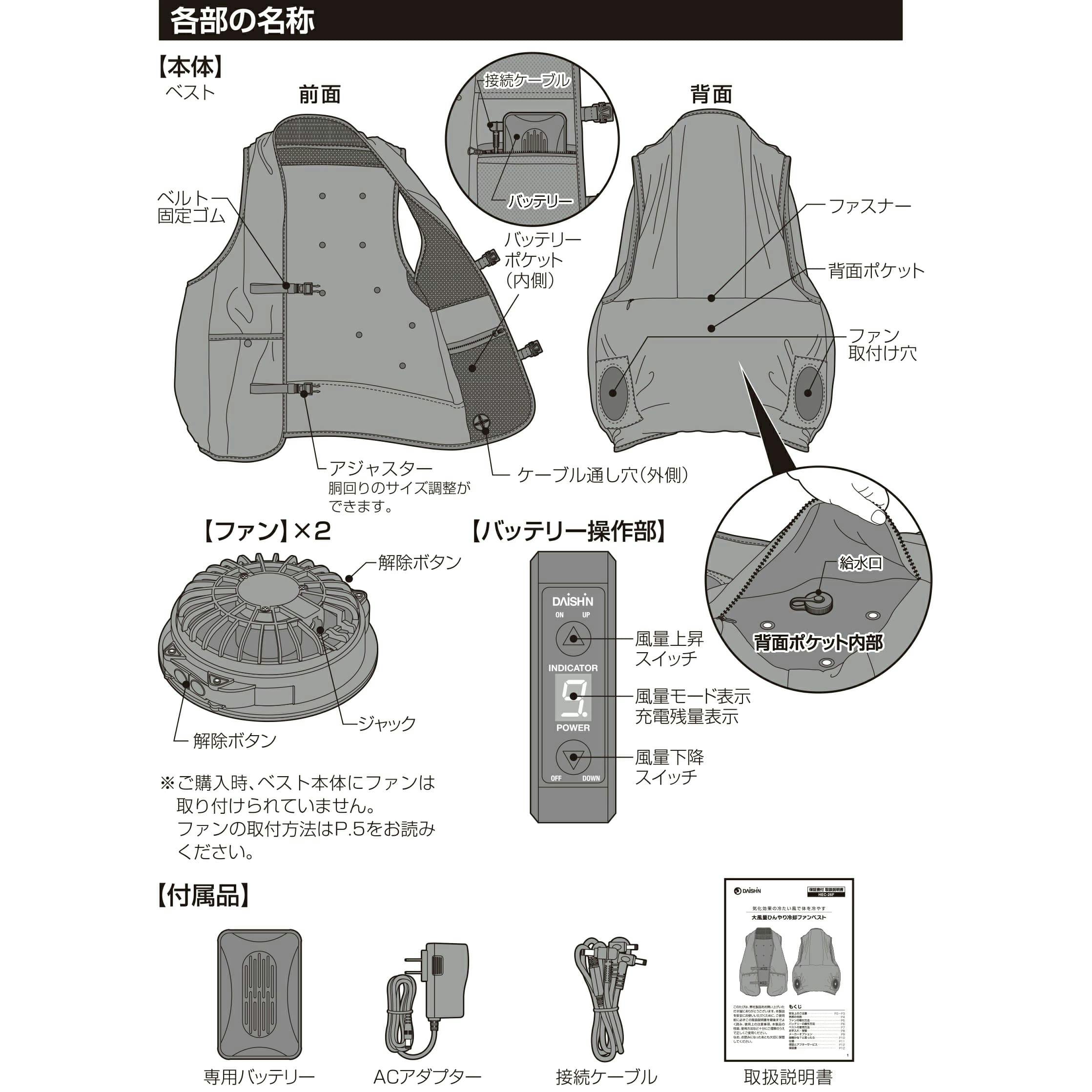 DAISHIN 大風量 ひんやり冷却ファンベスト HEC-26F 気化冷却 ファン付