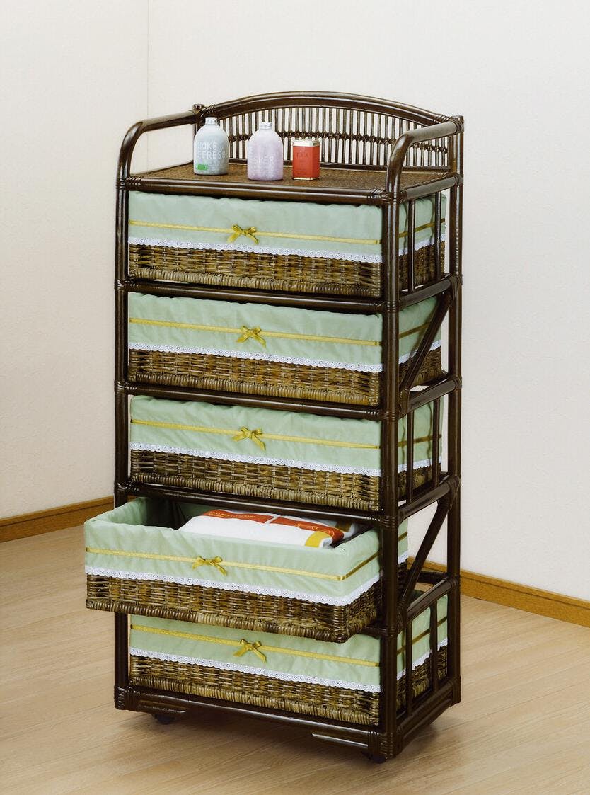 5段】籐 ラタン 籐ランドリーワイド幅60×奥行40×高さ128cm 重量約11.6
