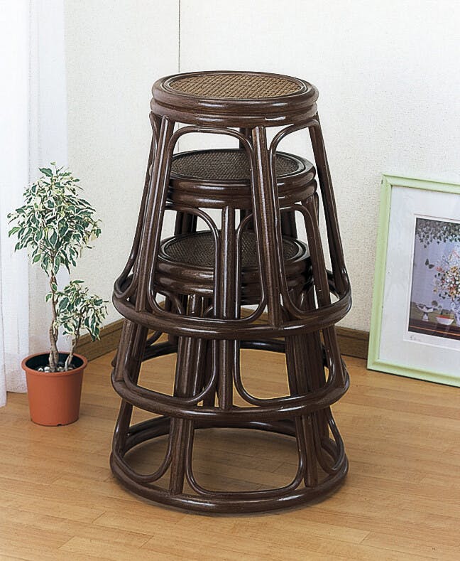 籐 ラタン 籐スタッキングスツール3ケ組  スツール　椅子　天然素材　ダークブラウン 家具 【送料込み】 #imed