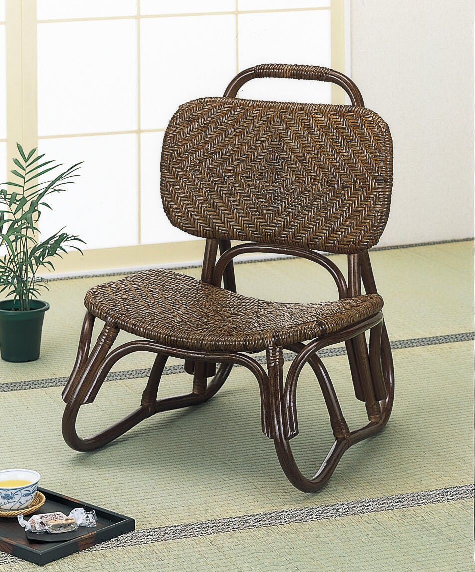 籐 ラタン 籐あじろ編み楽々座椅子  座椅子　チェア　天然素材　ダークブラウン 家具 【送料込み】 #imed