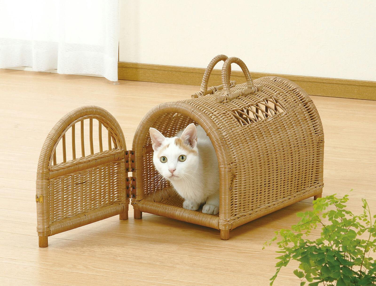 籐 ラタン 籐ペットキャリーバスケット 天然素材 家具 移動用 ペットハウス 猫 【送料込み】 #imed