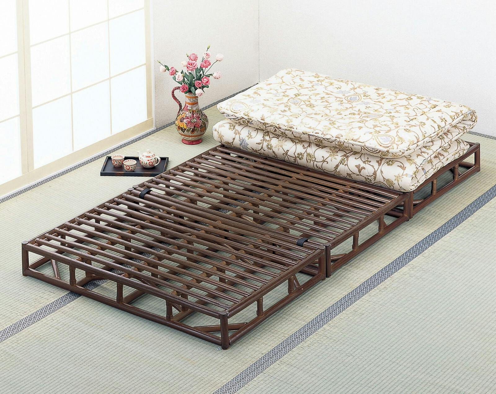 籐 ラタン すのこベッド 三つ折タイプ   シングル 家具　※商品はフレームのみ。布団等は含まれません。 家具 【送料込み】 #imed
