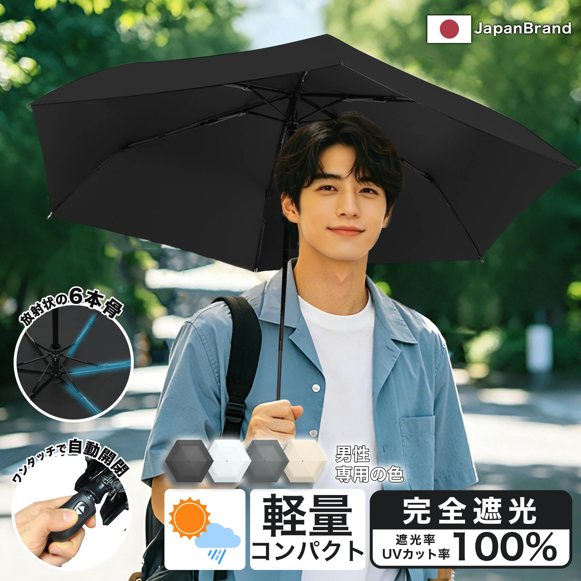 【折りたたみ傘 自動開閉】折りたたみ傘 メンズ 折りたたみ UVカット100% 傘 6本骨 遮光率100％ 軽量 折り畳み傘 形状安定 軽量 ビジネス 通勤 通学 就職活動 超撥水 軽い コンパクト 遮熱 遮蔽率100％ 無地 ブラック