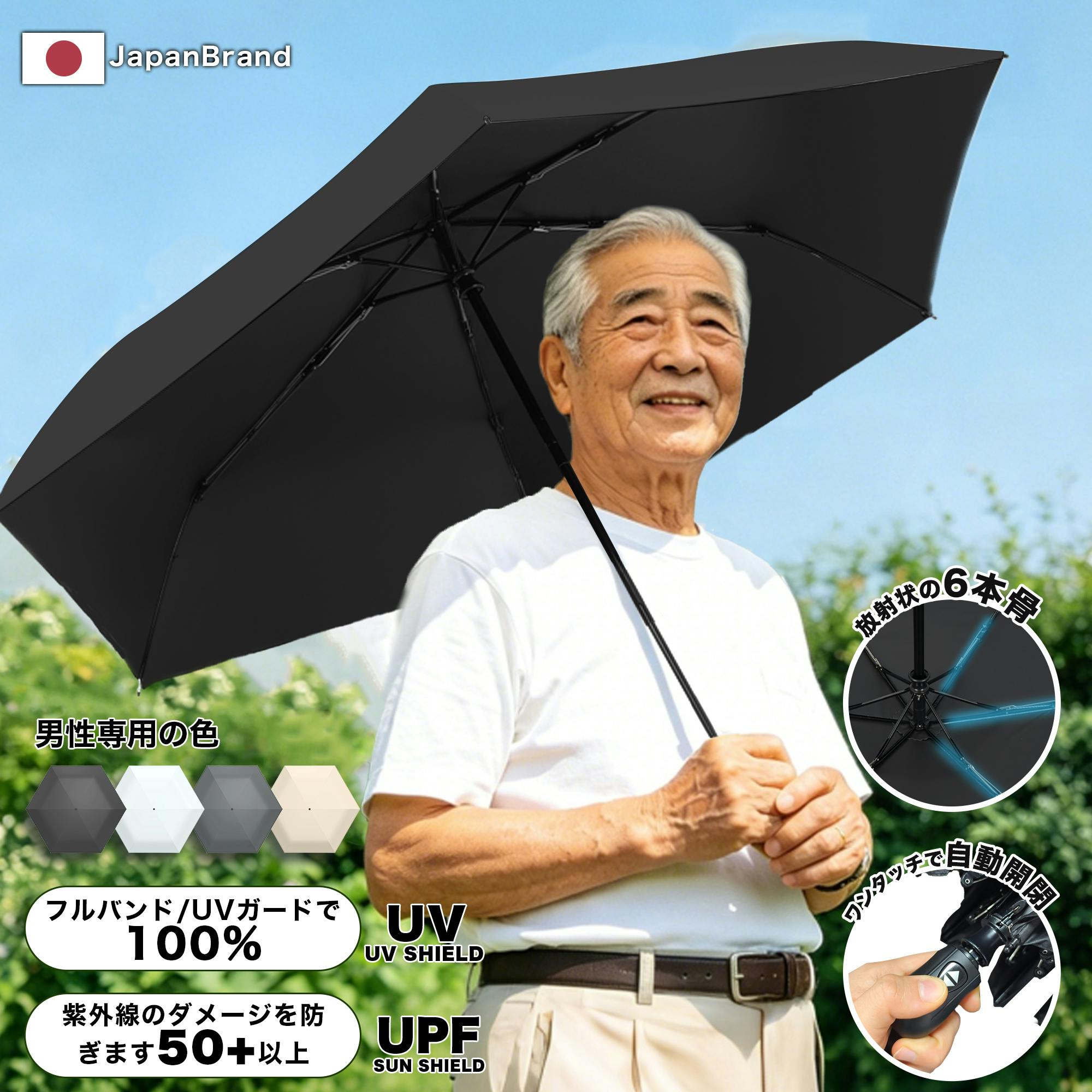 日傘 自動開閉 折りたたみ 完全遮光 晴雨兼用 折り畳み日傘 コンパクト日傘 コンパクト折り畳み傘 ワンタッチ折りたたみ傘 レディース メンズ ワンタッチ日傘 UVカット100% 軽量 204g ワンタッチ コンパクト 遮光率100％ 丈夫 6本骨 遮熱 遮蔽率100％ ブラック